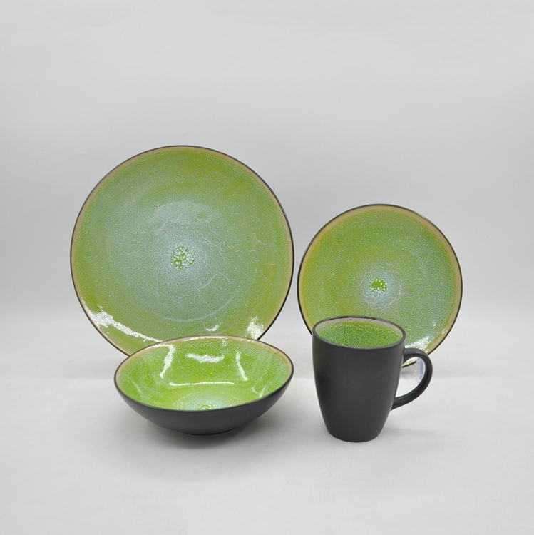 16-Piece European Homeware Stoneware Ceramic Indian Dinner Sets Double Color Reactive Glaze Modern Design Lucky Joyous Pattern