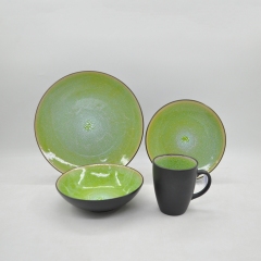 16-Piece European Homeware Stoneware Ceramic Indian Dinner Sets Double Color Reactive Glaze Modern Design Lucky Joyous Pattern
