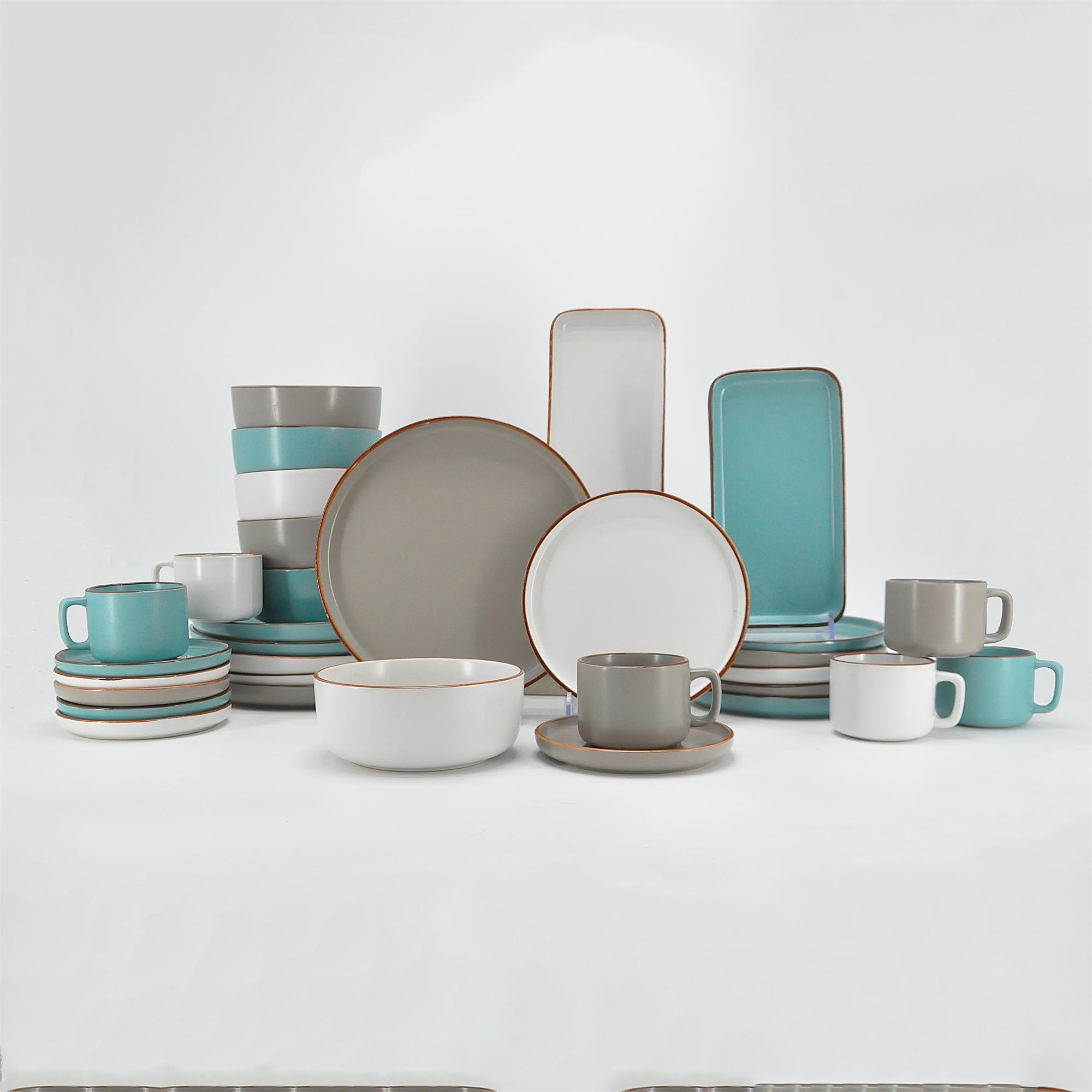 32-Piece Sample Available New Design Black Stoneware Modern Dinnerware Set Lucky Joyous Pattern Reactive Technique 4-Person