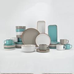 32-Piece Sample Available New Design Black Stoneware Modern Dinnerware Set Lucky Joyous Pattern Reactive Technique 4-Person