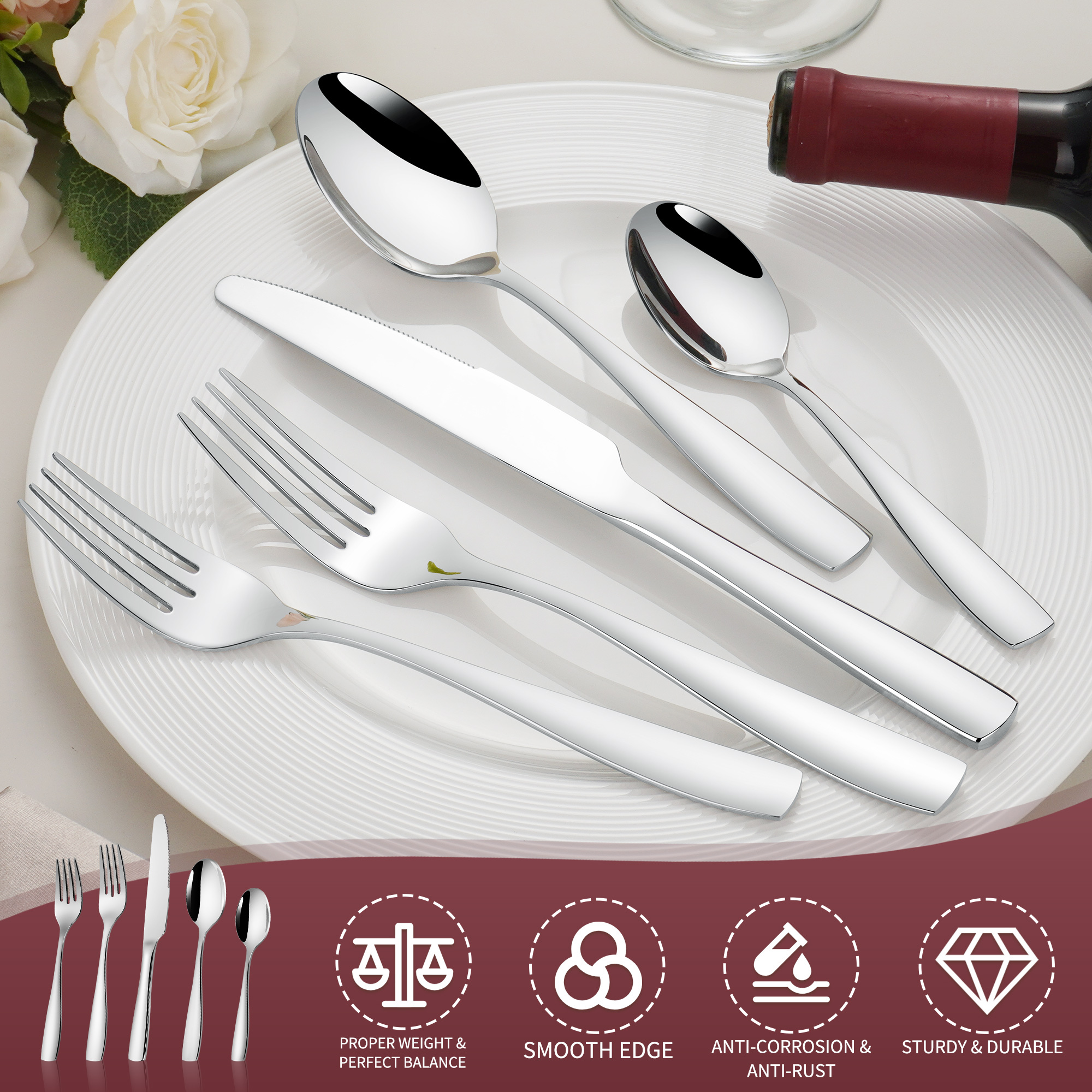 Modern Design Stainless Steel Flatware Set with Mirror Polish for Wedding Occasions-Home & Restaurant Tableware