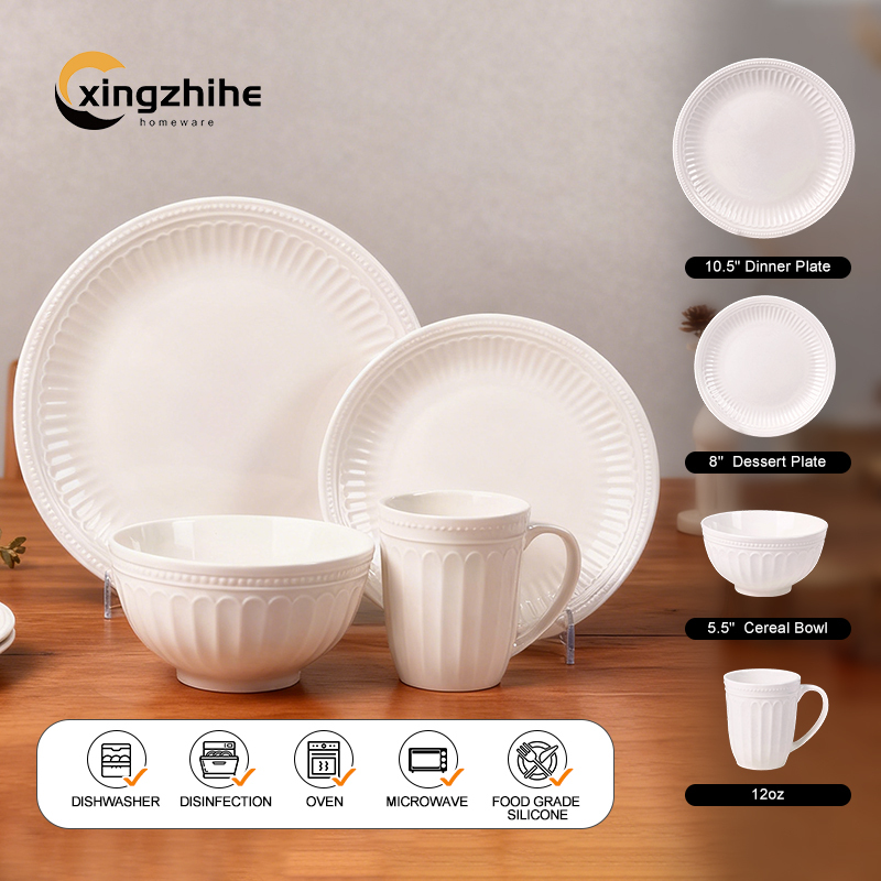 18/16/12/Piece Wholesale Price Custom Dinner & Salad Plates, Bowl, Mug  Subtle Vertical Ribbing, Matte Glaze