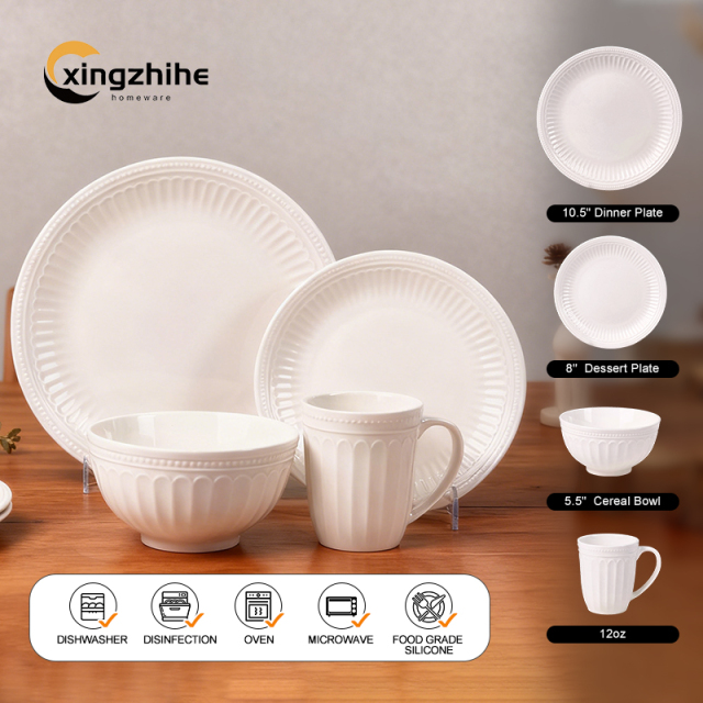 18/16/12/Piece Wholesale Price Custom Dinner & Salad Plates, Bowl, Mug  Subtle Vertical Ribbing, Matte Glaze