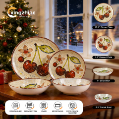18/16/12 Pcs Stoneware Dinnerware Set with Digital Printing Porcelain Plates Dishwasher Safe & Eco-Friendly