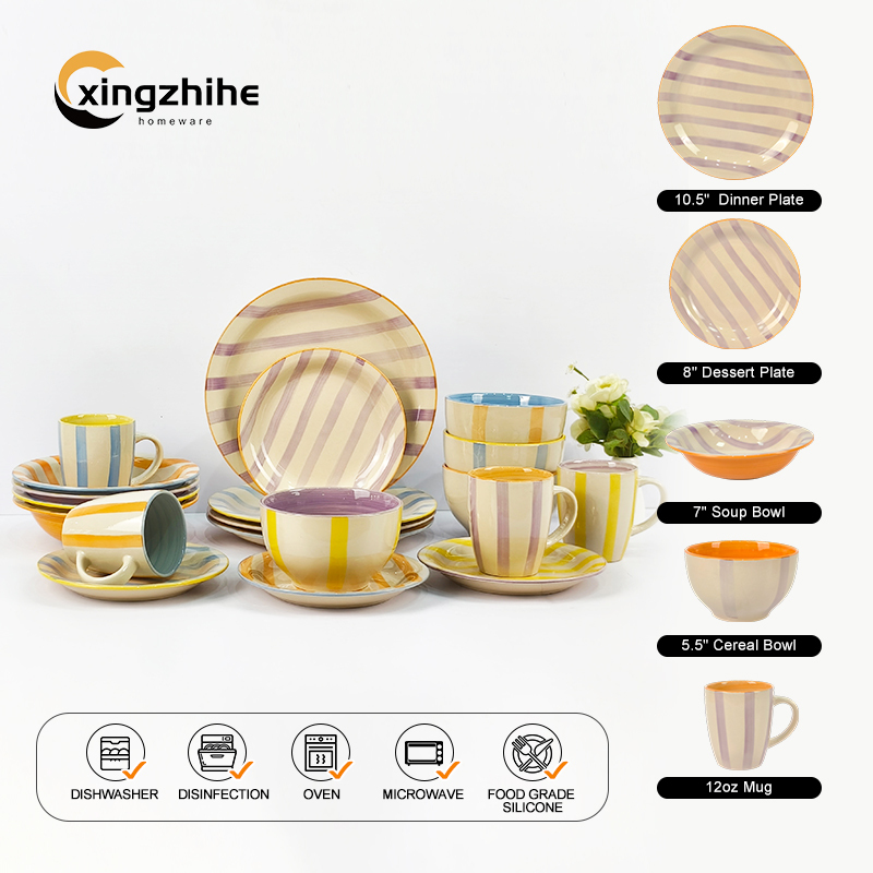 Custom Hand Drawn Patterns Stoneware Ceramic BPA Free Salad Bowl Cup Kit Set-Europe Design 4-Piece Wedding Dinnerware