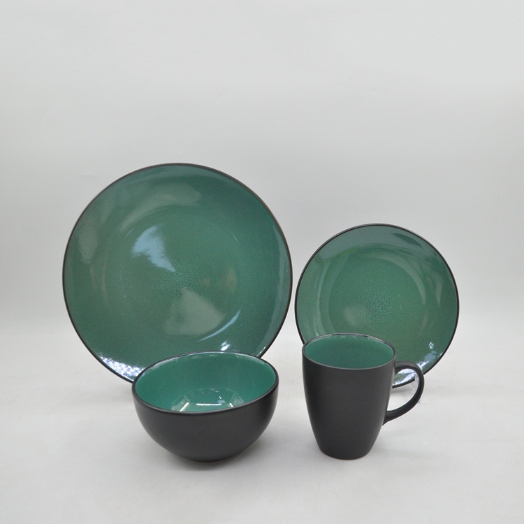 16-Piece European Homeware Stoneware Ceramic Indian Dinner Sets Double Color Reactive Glaze Modern Design Lucky Joyous Pattern