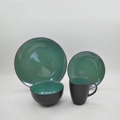 16-Piece European Homeware Stoneware Ceramic Indian Dinner Sets Double Color Reactive Glaze Modern Design Lucky Joyous Pattern