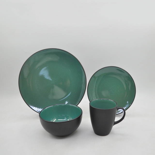 16-Piece European Homeware Stoneware Ceramic Indian Dinner Sets Double Color Reactive Glaze Modern Design Lucky Joyous Pattern