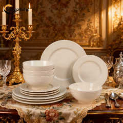 Custom-designed 18/16/12/-Piece Ceramic Plate Set in Relief Style Eco-Friendly Dishwasher Safe for Home & Hotel Kitchens