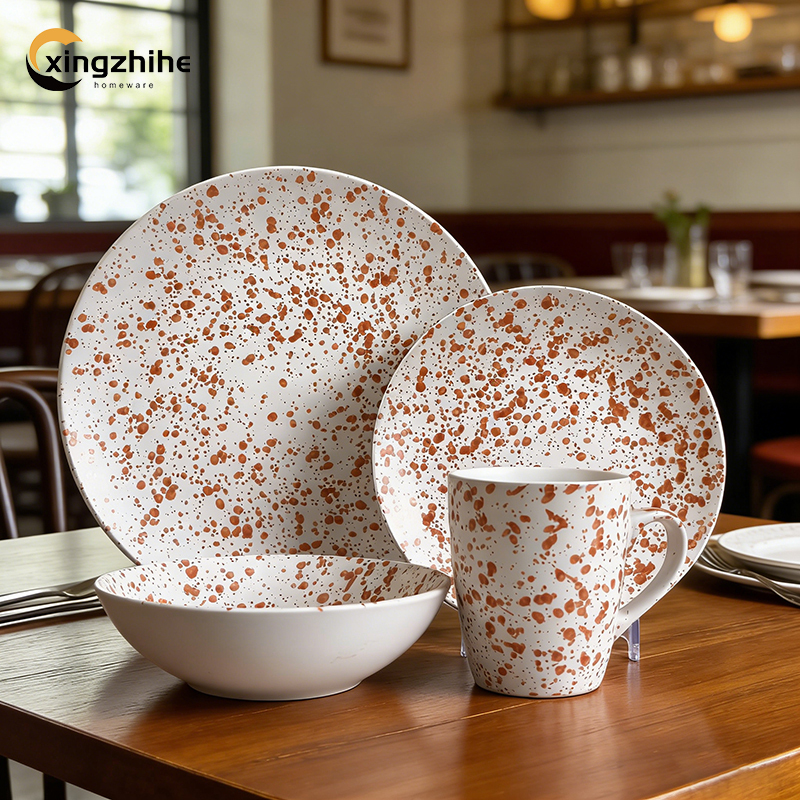 18/16/12-Piece Speckled Vintage Stoneware Dinnerware Sets-Dishwasher Safe Eco-Friendly BPA Free Durable Oven/Microwave Safe Heat