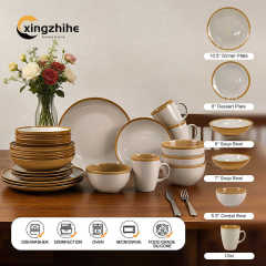 Luxury Stoneware Dinnerware Sets Nordic Western Matt Yellow Glazed Home Ceramic Tableware Cup Kit Dishwasher Safe Eco-Friendly