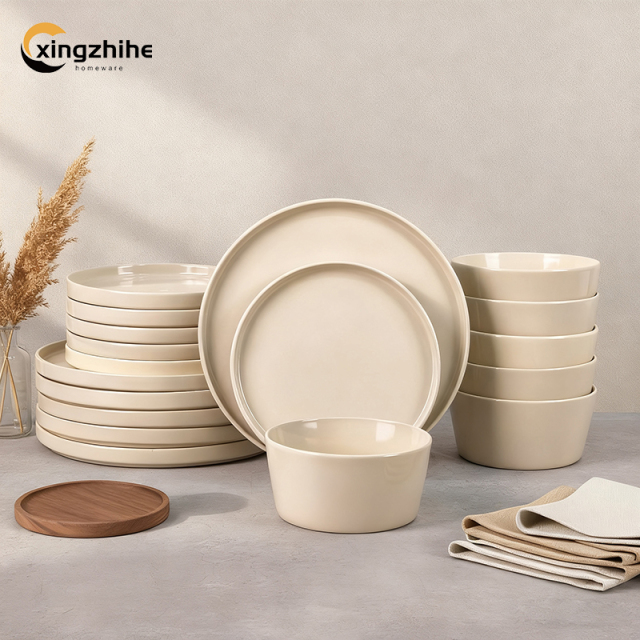 18/16/12/Piece Luxury Home Service Dinnerware Sets Custom Matte Glaze Dinner Salad Plates Mugs Subtle Vertical Ribbing