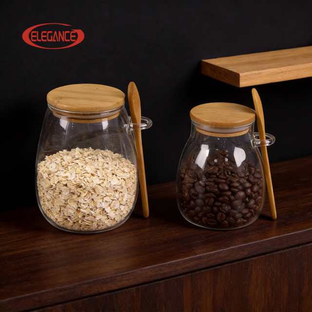 New Arrival Glass & Bamboo Airtight Storage Jars with Handles, for Kitchen Pantry Organization