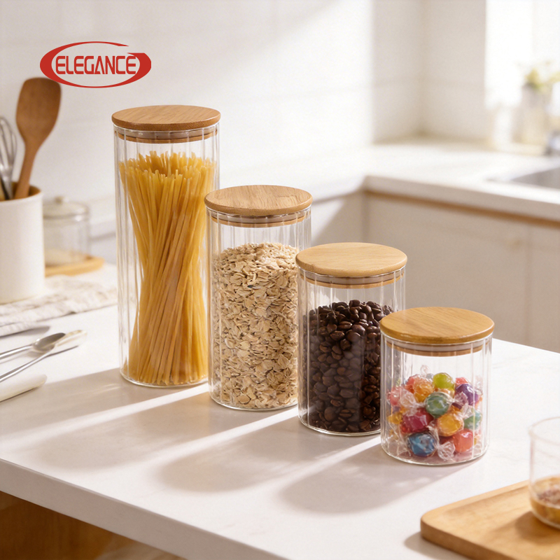 New Arrival Airtight Glass Storage Jars with Bamboo Lids, Ideal for Kitchen Food Preservation