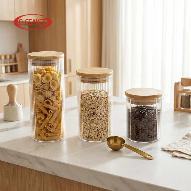 New Arrival Victorian Glass Airtight Storage Jars Handles Oven Mittsing Heat Insulation Dishwasher for Kitchen