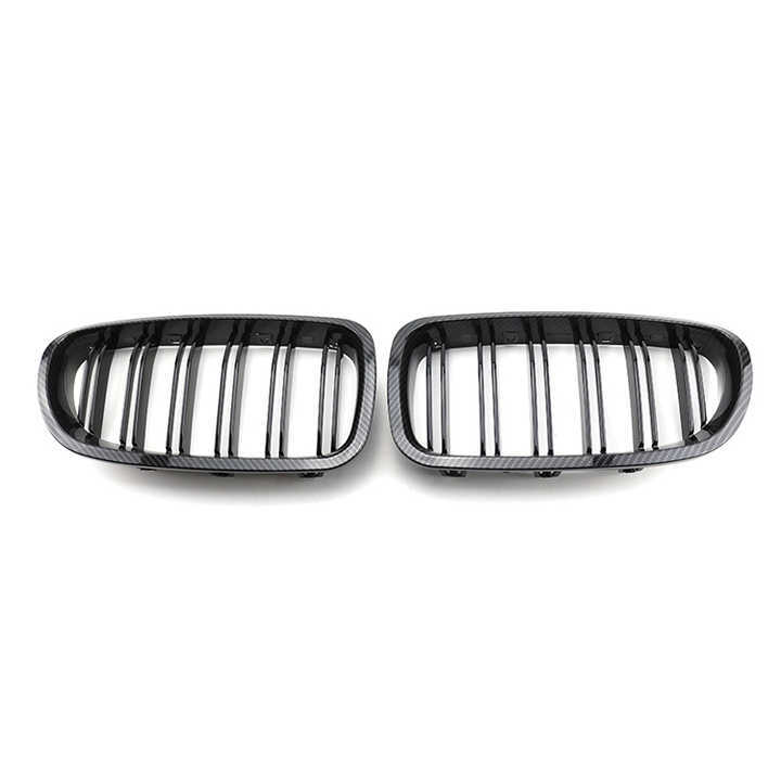 Carbon Look Dual Slat Repair Insert Installation Front Bumper Mesh Grille Car Front Grille Fit for BMW F10 2010-2017