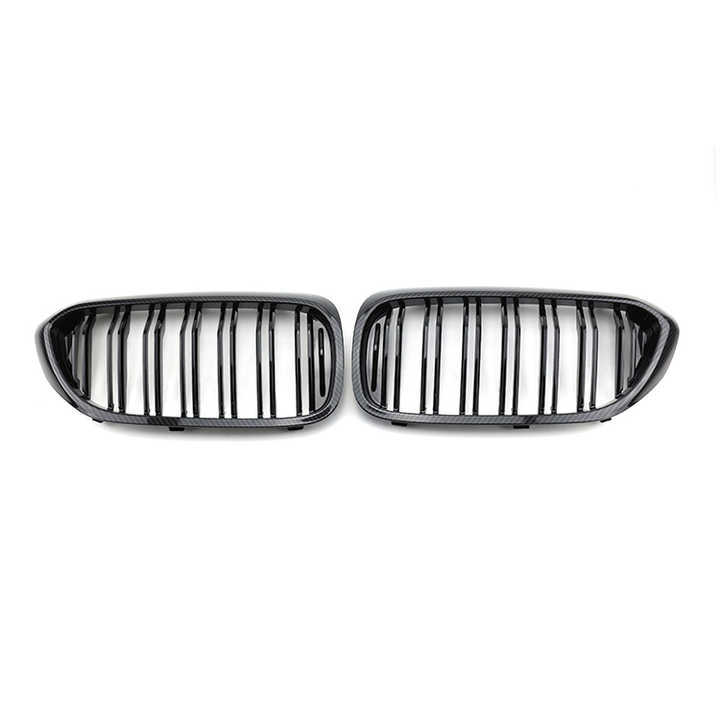 Auto Automotive Carbon Look Dual Slat Paint Front Bumper Mesh Shutter Grille Car Grille Fit for BMW Series 5 G30 2017-2020