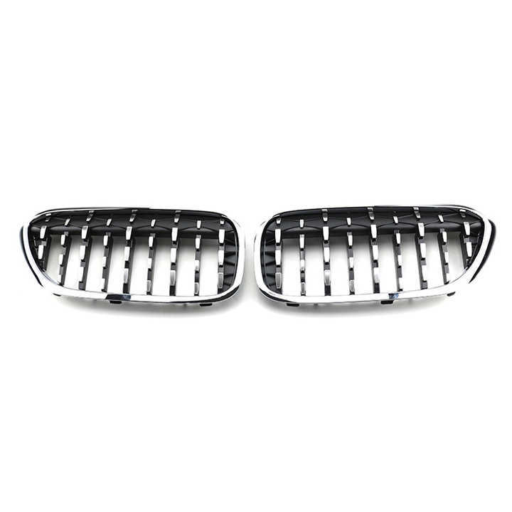 Car Grill Mesh Diamond All Black Silver Chrome Frame with Black Chrome Point Car Grille for BMW 5 Series G30/G38 2018-2020