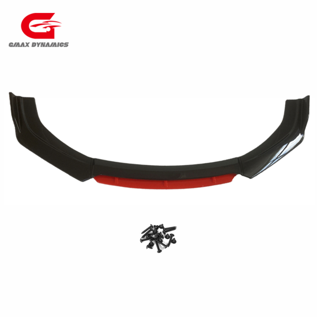PP Body Kit Glossy Black 4pcs Front Bumper Spoiler Lip With Red Part for Universal Cars Body Kit for Cars