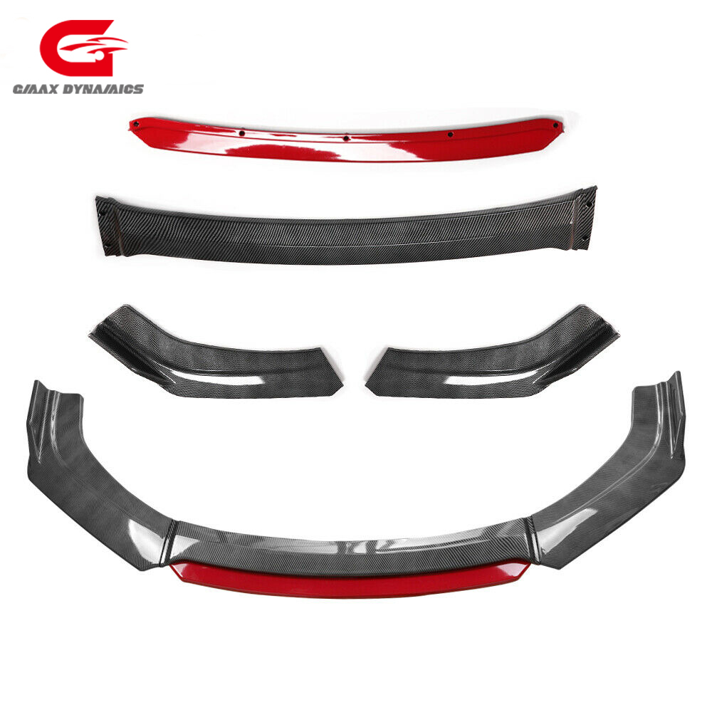 PP Body Kit Glossy Black 4pcs Front Bumper Spoiler Lip With Red Part for Universal Cars Body Kit for Cars