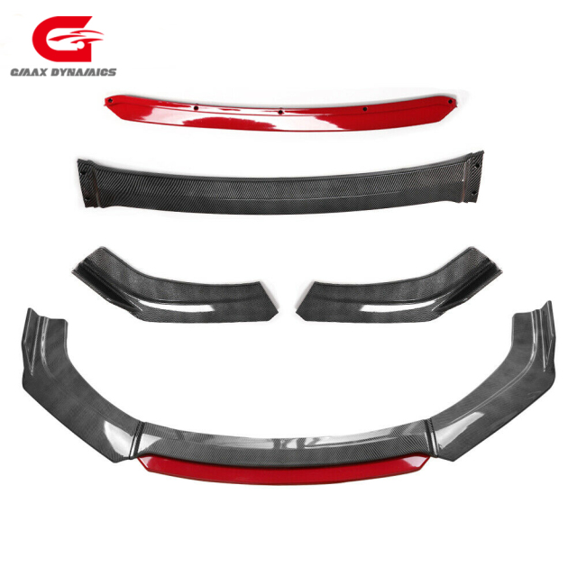 PP Body Kit Glossy Black 4pcs Front Bumper Spoiler Lip With Red Part for Universal Cars Body Kit for Cars