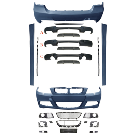 Car Body Kit Front Bumper Car Rear Bumper Rear Diffuser for BMW 3Series E90 Upgrade to M-Tech 2005-2008 With Fog Lamp Hole
