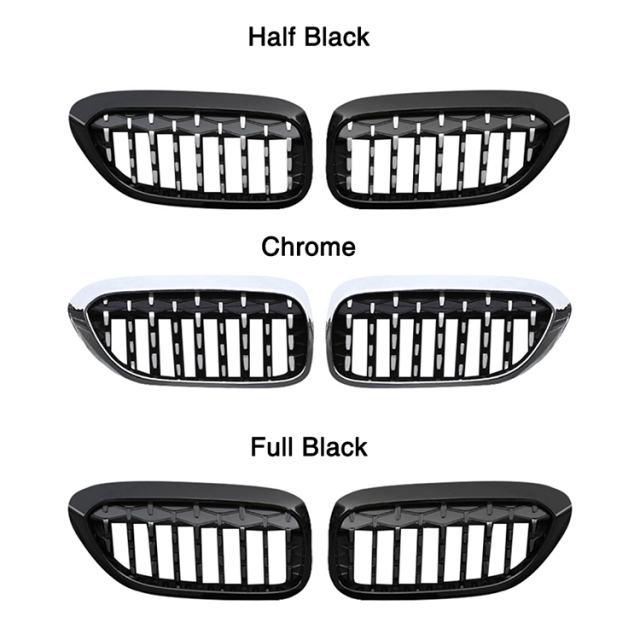 Car Accessory Diamond Half Sliver Front Bumper Mesh Radiator Grille Car Front Grille Fit for BMW Series 5 G30 2017-2020