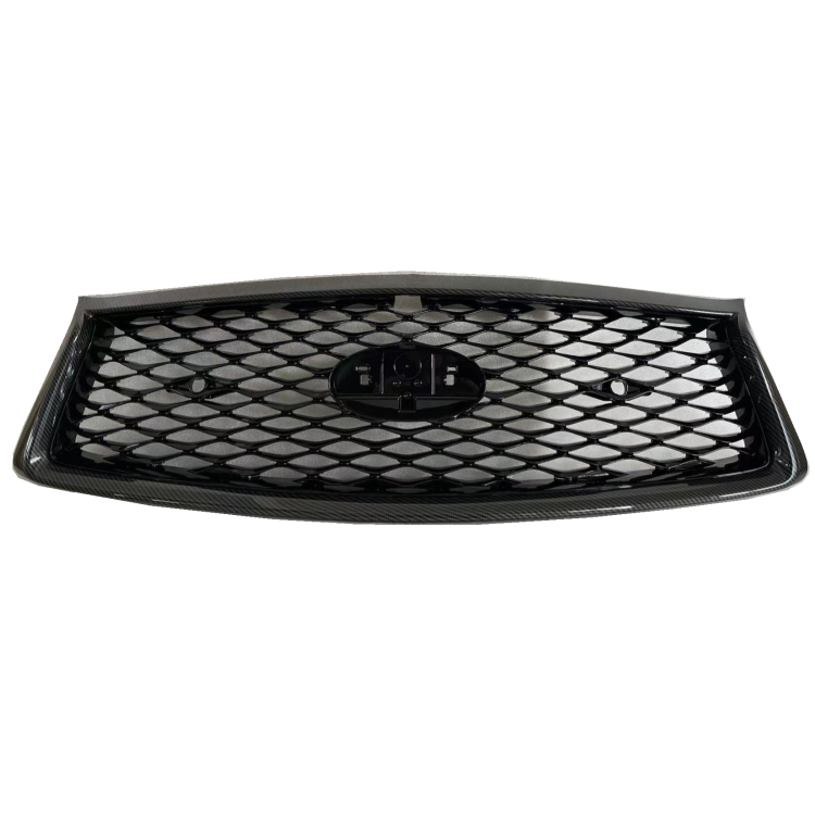 Auto Body Systems With Camera Hole Gray Inside Chromed Frame Black Carbon Look Car Front Grille for INFINITI Q50 2014-2021
