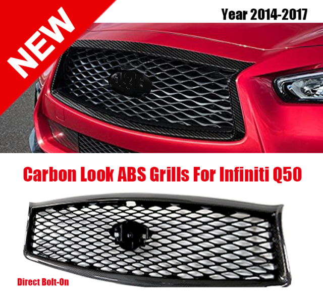 Car Front Bumper Grille Car Grille for INFINITI Q50 2014-2017 Chrome/Black W/O Camera  Hole