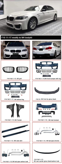 Car Body Parts Facelift Kit Car Body Kit for BMW F10/F18 to M4 Auto Front Bumper Rear Lip Side Skirt Upgrade