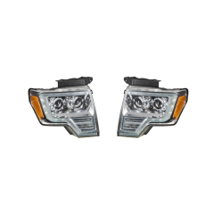 Auto Parts Car Headlights 2 Halogen Lens White Day Light Lens Matte Black&chrome Plated Decorative Frame for Ford F150 2009-2014