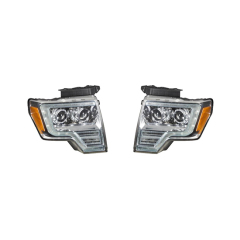 Auto Parts Car Headlights 2 Halogen Lens White Day Light Lens Matte Black&chrome Plated Decorative Frame for Ford F150 2009-2014