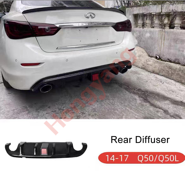 Auto Car Rear Bumper Rear Diffuser with Light for Infiniti Q50 2018-2022 Rear Diffuser with Light Gloss Black/Carbon Look