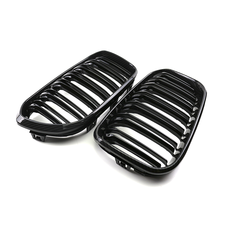 Carbon Look Dual Slat Front Bumper Mesh Radiator Cover Grille Store Car Front Grille Fit for BMW Series 1 F20 2015-2018