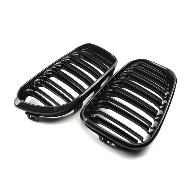 Auto Plastic Ornaments Carbon Look Dual Slat Front Bumper Mesh Grille Car Front Grille Fit for BMW Series 1 F20 2015-2018