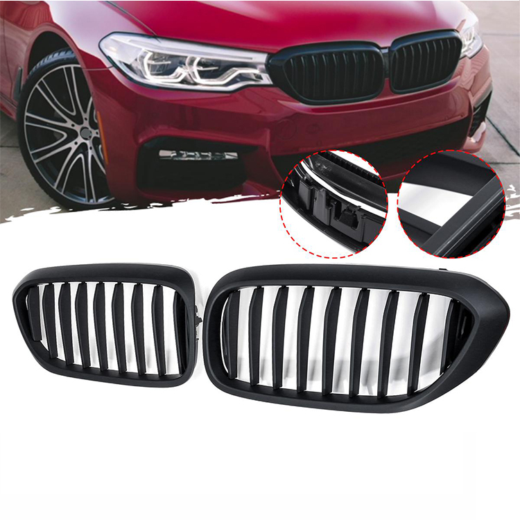 Auto Gloss Black Dual Custom Design Slat Front Bumper Mesh Radiator Grille Car Front Grille for BMW 5 Series G30 2020