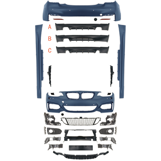Vehicle Spare Parts Car Front Bumper Assy Grille Rear Diffuser Bodykit for BMW 2 Series F22 Modified to M-Tech 2014-2019