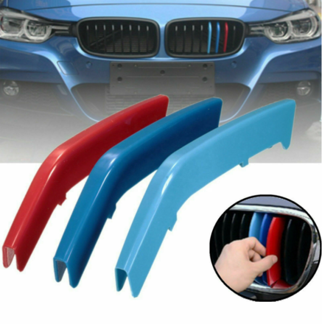 High Quality M-color Stripe Kidney Front Grill Insert Trims for BMW 5 Series E60 2003-2010 Mesh Grill Trim Cover E60