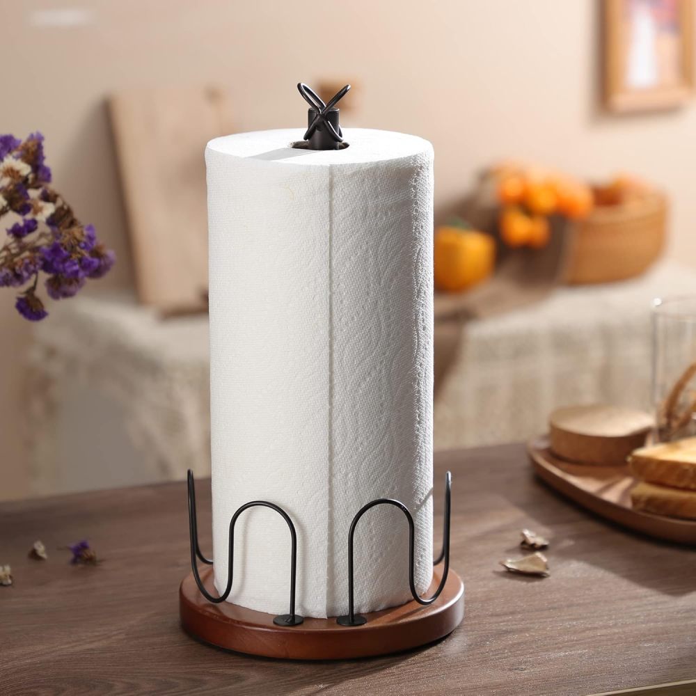 KEGII Standing Toilet Paper Holder, Wooden and Metal, Suitable for Kitchens and Bathrooms