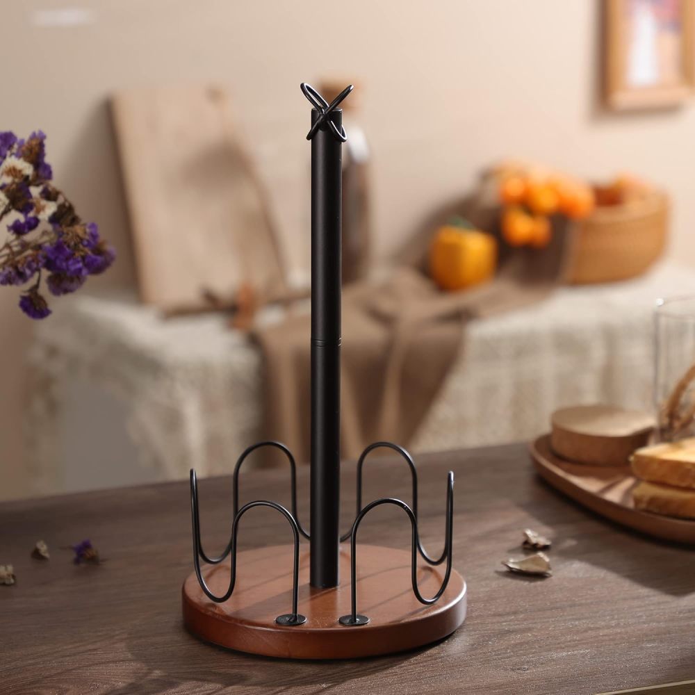 KEGII Standing Toilet Paper Holder, Wooden and Metal, Suitable for Kitchens and Bathrooms