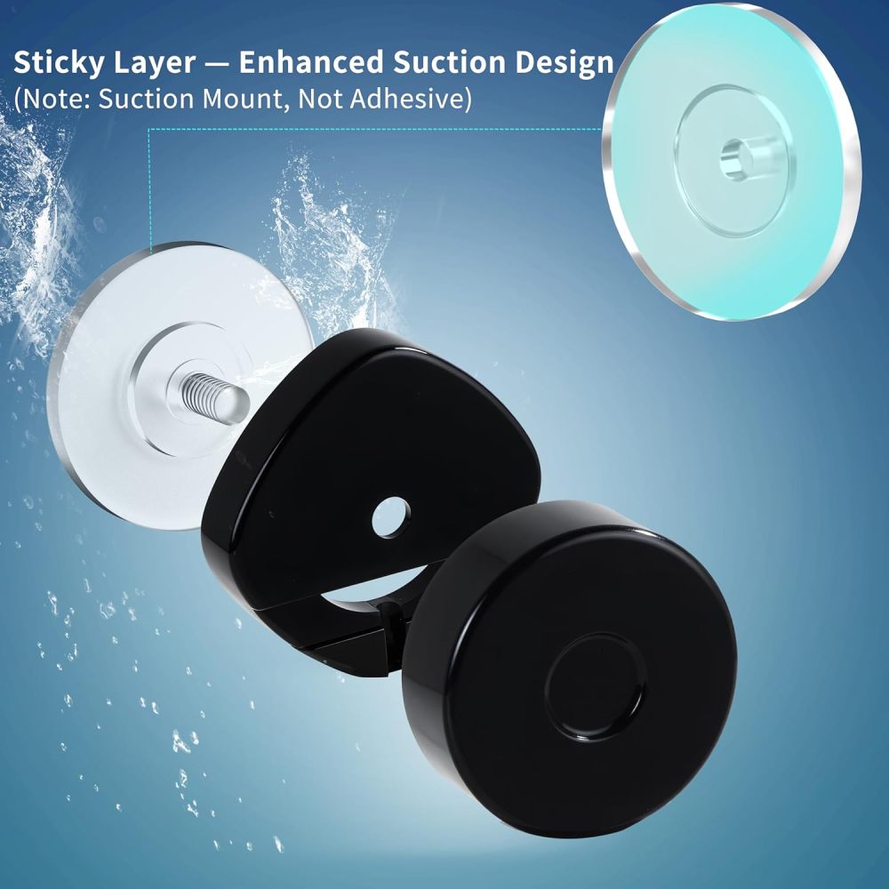 KEGII Shower Holder Suction Cup – Detachable suction cup bathroom organizer with soap holder, razor holder and hooks, rust-proof shower storage, no-drill black bathroom storage basket