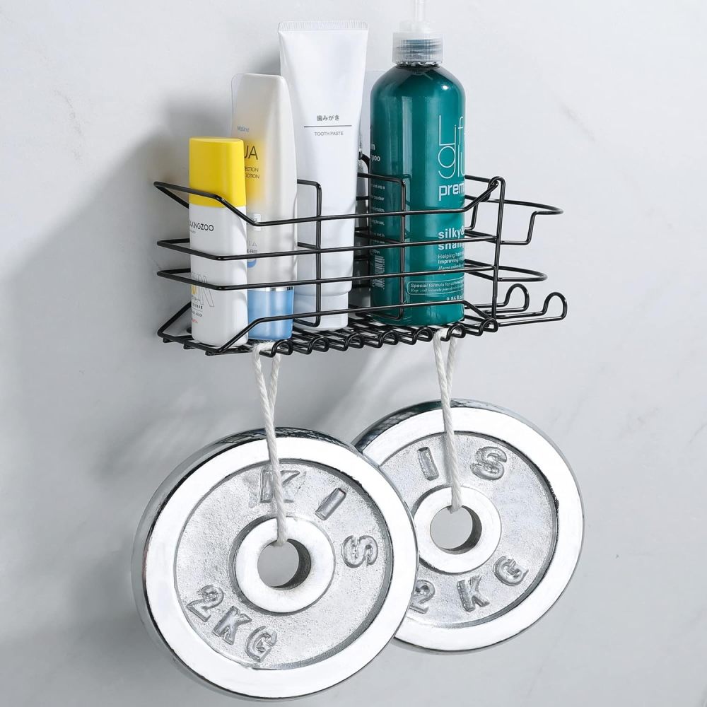 KEGII Large Toothbrush Holder Wall Mounted, Electric Razor Black Toothbrush Holder for Shower Bathroom, Self Adheisve Hanging Mount Bathroom Organizer for Toothpaste Shaver Loofah