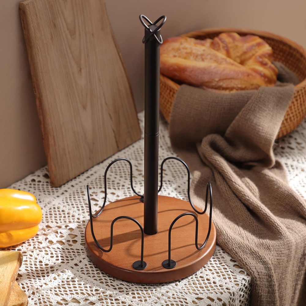 KEGII Standing Toilet Paper Holder, Wooden and Metal, Suitable for Kitchens and Bathrooms