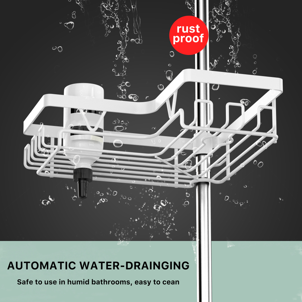 KEGII Corner Shower Caddy Tension Pole - 4-Tier Rustproof Bathroom Organizer, Floor to Ceiling Shower Caddy 25-114.2 inch（White)