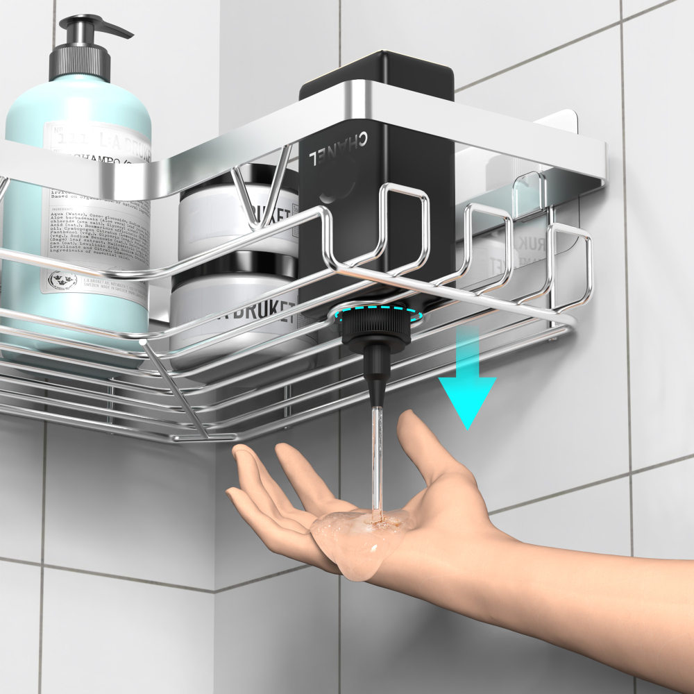 KEGII Corner Shower Caddy - Shower Organiser No Drilling Shower Shelf Adhesive Shower Storage Rack for Bathroom, Stainless Steel Silver