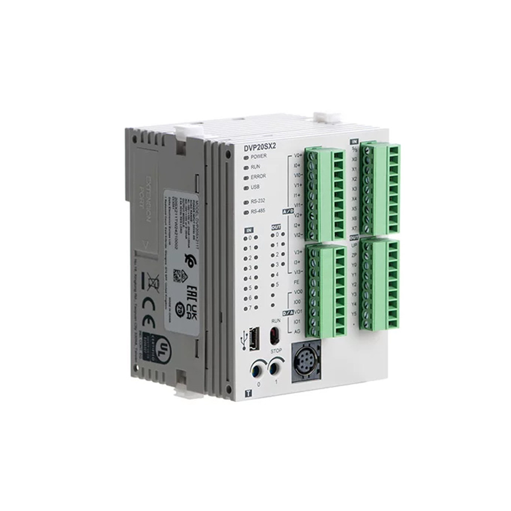 Delta DVP20SX211T DVP-SX2 Series 20-Point Compact PLC (8DI+6NPN Transistor DO+4AI+2AO),Industrial Automation Products - PLC, Drives & Controls,DVP20SX211T Slim Mixed I/O PLC | Delta Automation Supplier
