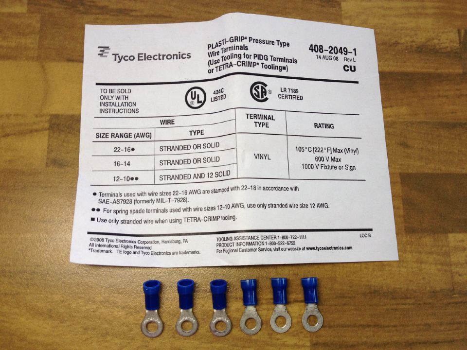 The United States TE AMP 16-14 O Tyco cold pressed terminal circular pre insulated end copper wire nose