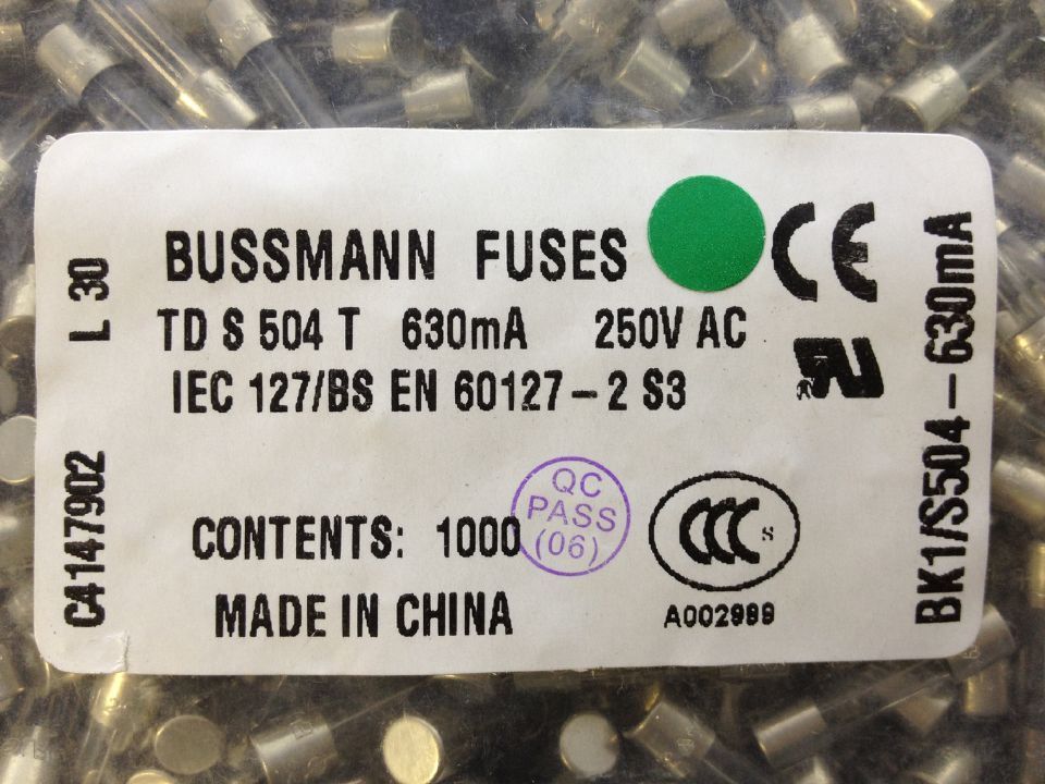 The United States TDS504T 630MA 250V BK1/S504-630MA insurance 5X20 Bussmann