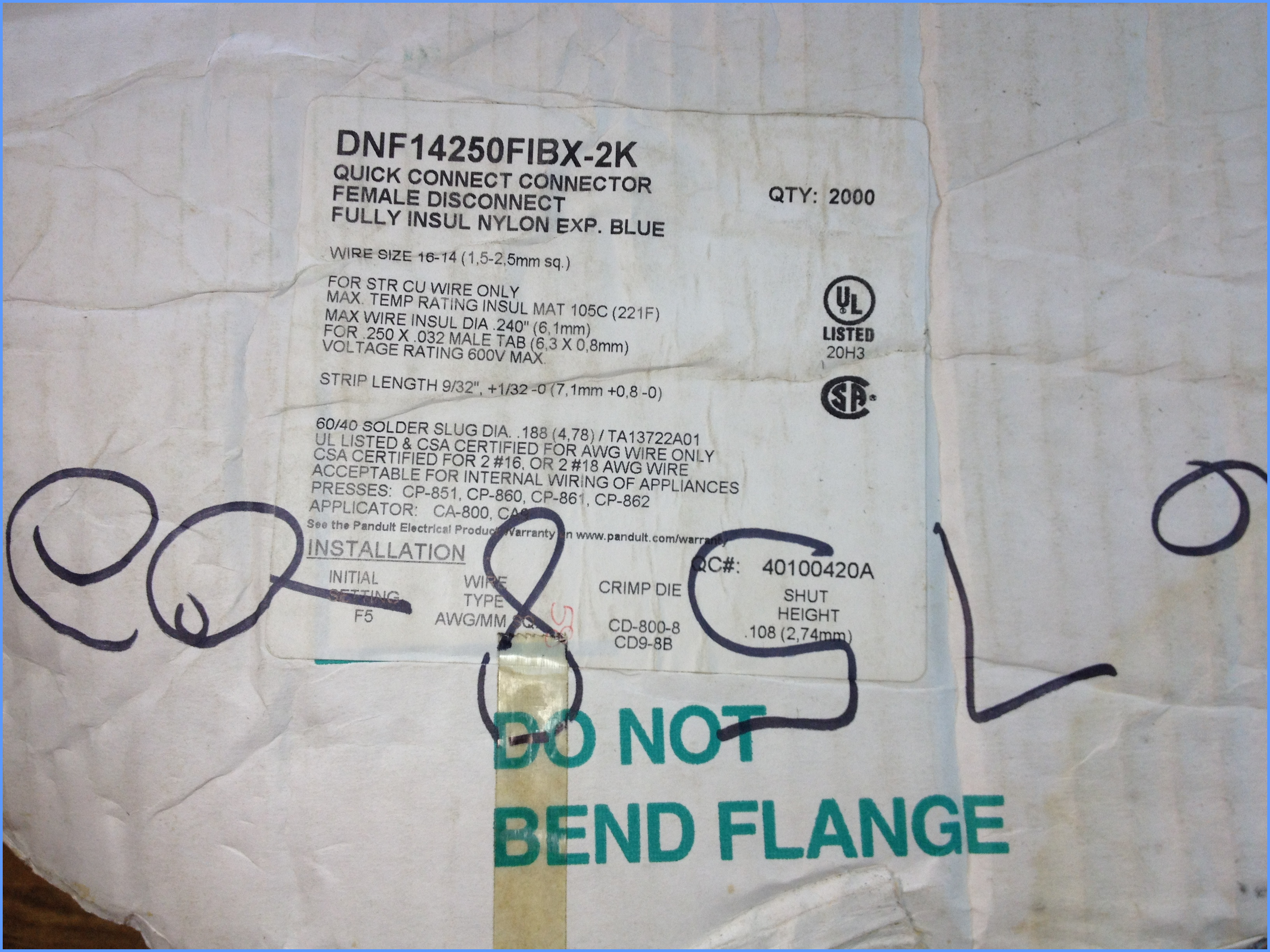 United States PANDUIT universal 250X032 6.3X0.8MM 16-14 import terminal / male parent terminal