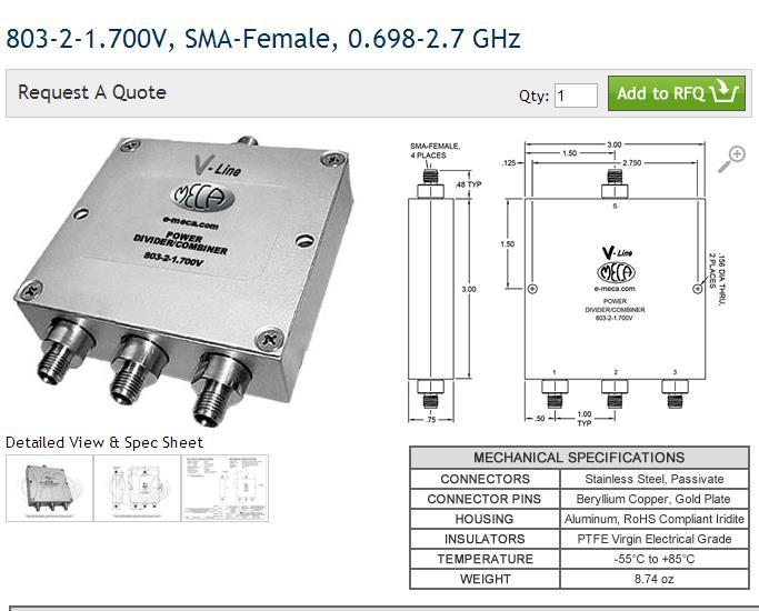 803-2-1.700V 0.698-2.7GHZ MECA RF microwave sub three power divider N
